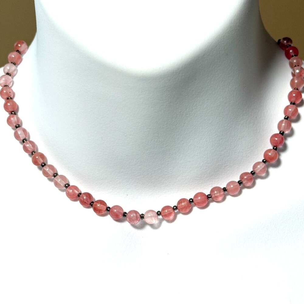 Cherry Quartz Short Necklace, Adjustable Beaded Necklace